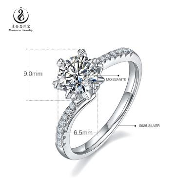 China High Quality Round Brilliant Cut Engagement Diamond Ring For Women Moissanite Ring Silver 925 Wedding Color VVS 1ct 6.5mm Anniversary D for sale