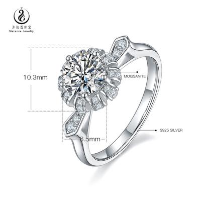 China Anniversary Merence Jewelry D Color VVS1 1ct Moissanite Stone Classic Design White Round Silver Engagement Ring For Gift Jewelry 925 for sale