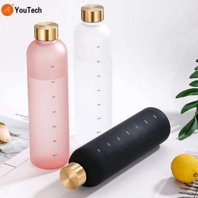 China 1L Water Bottle Stocked With Time Marker 32oz Outdoor Travel Fitness Sports Portable Drinkware BPA Free Frosted Drink Bottles for sale