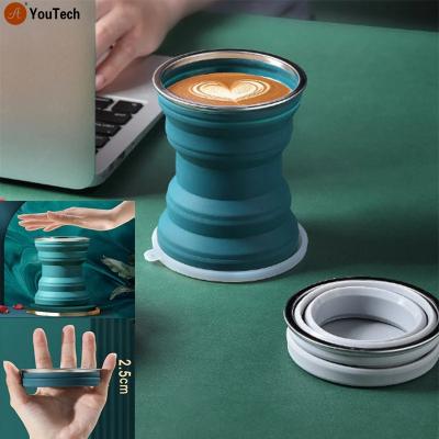 China 320ml Cartoon Portable Silicone Water Cup Portable Heat Resistant Telescopic Collapsible Collapsible Cup Outdoor With Lid For Travel Camping for sale