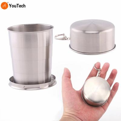 China Modern Stainless Steel 75ml/150ml/250ml Folding Telescopic Cup Cup For Tea With Key Chain Handcup Travel Portable Outdoor Camping for sale