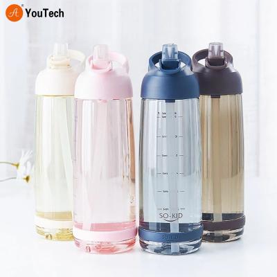 China Outdoor Water Bottle Stocked With Eco-Friendly Straw Sports Bottles Kids School Leak Proof With Lid Enhancing Camping Plastic BPA Free for sale