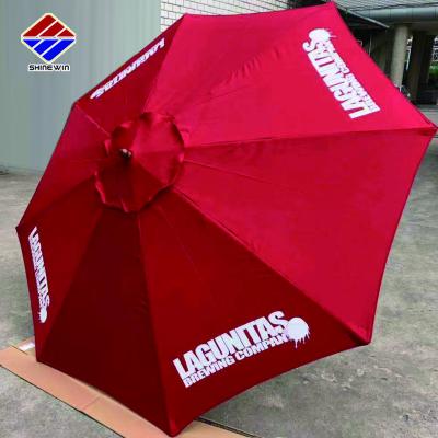 China Modern Octagonal Wooden Patio Umbrella With Logo Printing For Cafe Restaurant Beach Umbrella Beer Sun Shade Promotion for sale