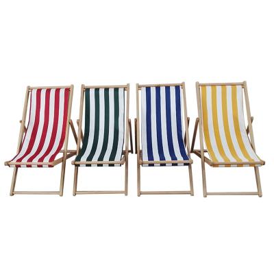 China Modern Casual Wooden Beach Sling Chair with Stripe Canvas Seat for Outdoor Camping Garden Beverage Wine Cafe Beer for sale