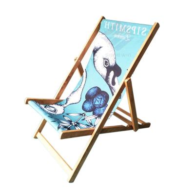 China Modern custom printed wooden beach chair with logo canvas sling seat for outdoor camping garden drink wine cafe beer for sale