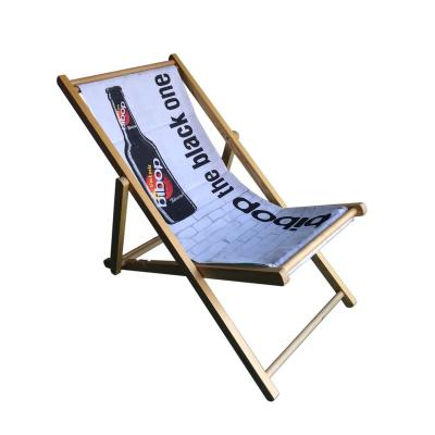 China DIY Modern Wooden Outdoor Lounge Chair with Custom Logo Sling Fabric Seat for Beach Camping Garden Beverage Wine Coffee Beer for sale