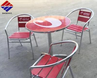 China modern outdoor dining table with logo brand aluminum chair for cafe restaurant beverage beer advertising for sale