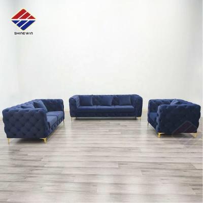 China Sofa Bed High Quality Velvet Button Tufted Sofa With Stainless Steel Leg For Club Room Apartment Home Furniture for sale