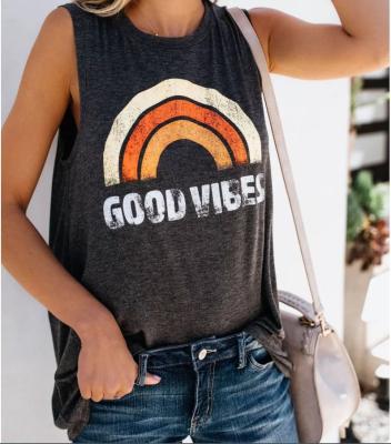 China Hot Sales Women's Summer Viable Vest Letter Printing Round Collar VIBRAPHONE GOOD Sleeveless T-Shirt. for sale