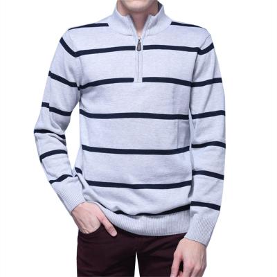 China Nylon/Cotton Mens Striped Sweater Men Stand Collar Pure Cotton Sweaters Men Warm Sweater Coat Outerwear for sale