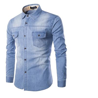 China 100% Cotton Men's Spring And Autumn Fashion Casual Washed Denim Long Sleeve Shirt for sale