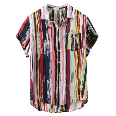 China Cotton Shirt Blouse Casual Beach/Bamboo Fiber Breathable Shirt Men Stripe Summer Short Sleeve 2019 Buttons for sale