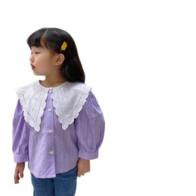 China Korean Silk/Cotton 1pc Kids Lace Big Side Collar Edited Shirt Tops Autumn Baby Girl Cute Cotton Shirt for sale