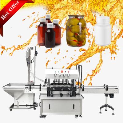 China Automatic Rotary Beverage Food Grade Plastic Bottle / Glass Jar Capping Machine With Lifting Machine for sale