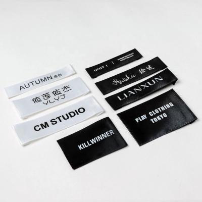 China Sustainable Custom Washable Seam Woven Silk Fabric Labels Garment Satin Woven Custom Head Label For Clothes for sale