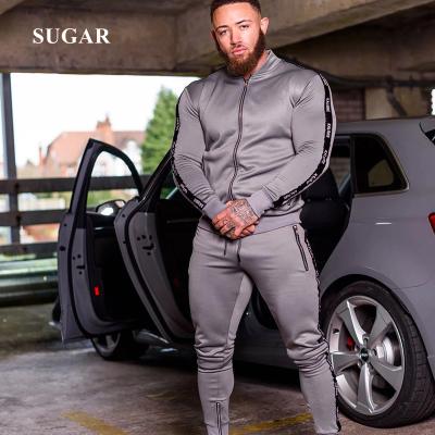 China SUGAR 2021 Logo Men Tracksuit Zipper Stripe Fitness Two Piece Sweat Suits Custom Gym Mens Breathable Sweatshirt Jacket+pants Set Jackets for sale