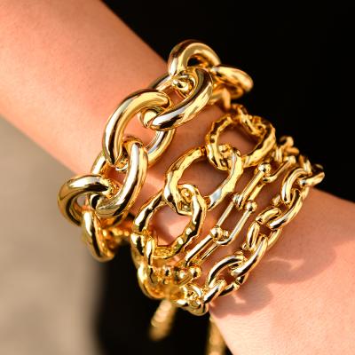 China TRENDY Fashion Chain Bracelet Punk Thick Bangles For Women Statement Gold Plated Acrylic Geometric Hip Hop Party Decorations For Girls for sale