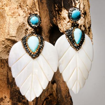 China FASHIONABLE Leaf Shape Shell Earring Fashion Vintage Big Statement Part Wedding Earrings For Women Boho Aretes for sale