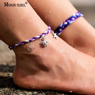 China Trendy BOHEMIA Bracelet On Leg Boho Foot Jewelry 2Pcs/Lot Waterproof Anklets For Women Wave Tortoise Starfish Beach Barefoot Chain for sale