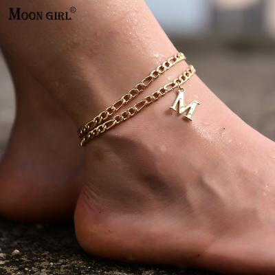 China Letter Fashion Foot Jewelry Trendy Bracelet On Leg 2Pcs/Lot Custom Letter Anklets For Women Men Gold Plated Beach Barefoot Chain for sale