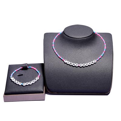 China TRENDY Fight Corona Letter Choker Bracelet For Women Fashion Candy Color Elastic Pulsera Femme Boho Necklace Jewelry Set Collier Femme for sale