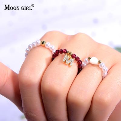 China 3Pcs/Lot Stone Ring 3Pcs/Lot Women's Natural Stone Stackable Adjustable Simulated Stretchable Initial Custom Fashion Girls Name Pearl Rings for sale