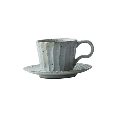 China Retro Stoneware Japanese Style Disposable Coffee Cup with Saucer and Spoon for sale