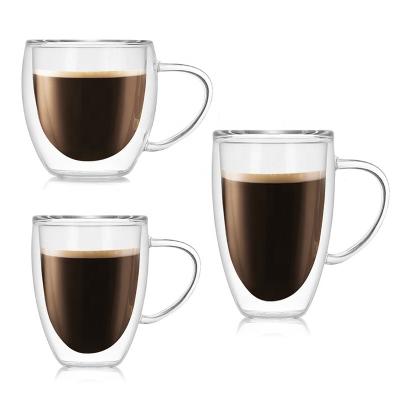 China Disposable Custom Logo Double Wall Borosilicate Glass Water Tea Coffee Cup With Handle for sale