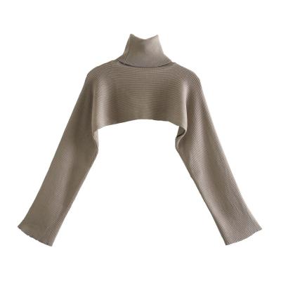 China 2021 new Anti-wrinkle women knit casual cropped sweater high street top chic arm warmers neck sweater for sale