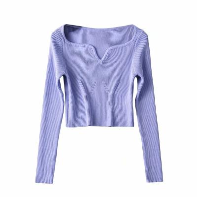 China Anti-Wrinkle Women Knit Sweater Fashion Top Heart-neck Long Sleeves Slim Fit Tight Casual Woman Knitwear Pullover Tops for sale