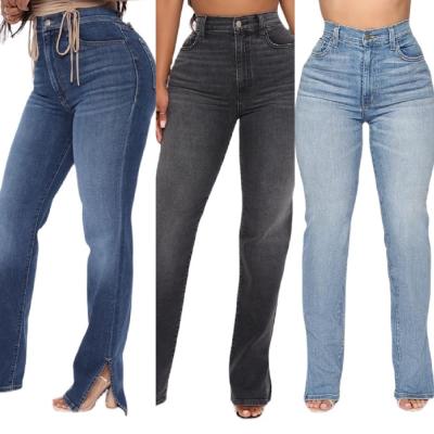 China Breathable Women's High Waisted Jeans Solid Color Jean Pants Ladies Casual Full Leg Length Straight Pants for sale