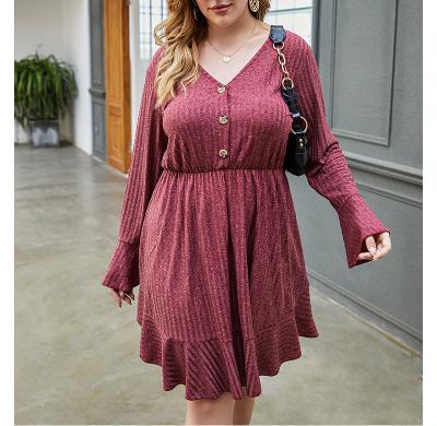 China Anti-Wrinkle Women Dress Red Plus Size 4XL Long Sleeve Dresses Elegant Loose Casual Ruffles Flare Big Big Sleeve Long Dress Outfits for sale