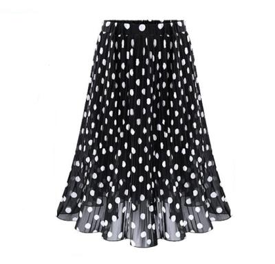 China Elastic Chiffon Ladies Skirts Jupe Tulle Femme Big Size Faldas Midi Waist Dot Skirt For Women Summer Vintage Breathable White Black Polka Dot for sale