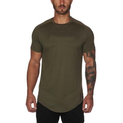 China Anti-Wrinkle OEM Long Line 95% Cotton 5% Elastane T-shirt Custom Sporty Gym Men Sport Slim for sale