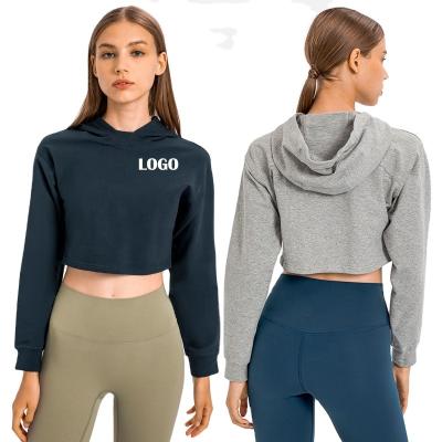 China Streetwear Logo Pullover Women Fitness Crop Tops Custom Sweatshirt Anti Shrink Hoodies Long Cropped Sleeve Cropped Hoodie For Women for sale