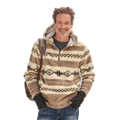 China 2021 fall brown hoodie stripe velvet thick hoodie fur hoodie breathable custom men for sale