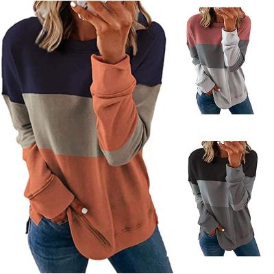 China H162 Anti-wrinkle Women's Sports Shirt Stripe Color Blocking Comfortable Loose Soft Casual Long Sleeve T-Shirt for sale