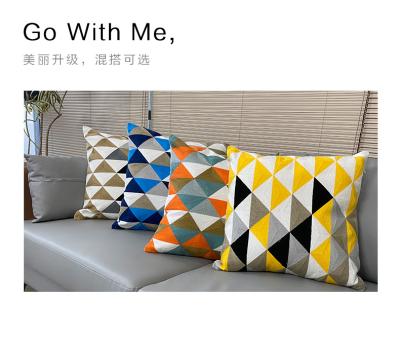 China Factory wholesale 45X45cm cotton linen PORTABLE European style luxury sofa cushion embroidery geometric pillow for sale