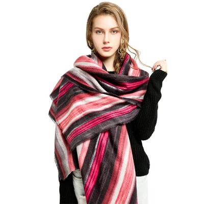 China Fashion Factory Designer 180X90cm Wholesale Rainbow Stripe Printing Shawl 100% Acrylic Scarves For Women Elegant Custom Scarf for sale