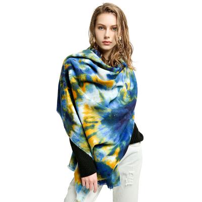 China Fashion NO MOQ designer 180X90cm tie dye print 100% acrylic scarf for women winter tassels scarf for sale