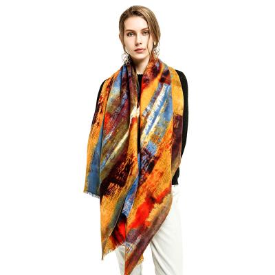 China 180X90cm fashion graffiti oil painting element printing design Australia winter soft thick warm cashmere pashmina shawl for sale