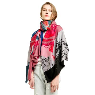 China 80%viscose+20%wool scarf manufacturer 180X90cm thick warm printing winter cashmere scarf women's design for sale