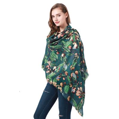 China Plush Hot-selling in China: 180X90cm Forest Flower and fruit printed designer Scarf, cotton shawl scarf for sale