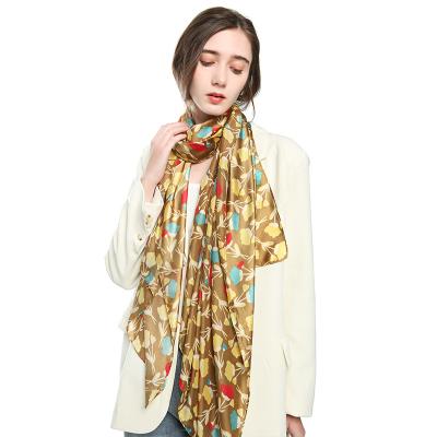 China 180X90cm rectangle factory wholesale designer scarf styles apricot flower print design silk scarf for women for sale