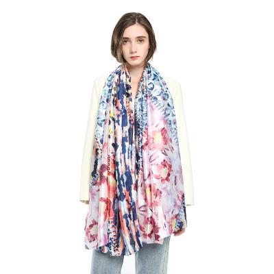 China Designer 180X90cm Rectangle 180X90cm Luxury Chinese Silk Flower Zipper Scarf 100% Printing Design 100% Silk Scarf for sale