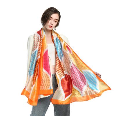 China Rectangle 180X90cm Thousands Of Styles In Store 180X90cm Color Design Geometric Printing Silk Satin Scarf Luxury for sale