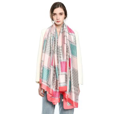 China New Design 180X90cm Rectangle 180X90cm Square Printing Color Scarf For Women Silk Soft Long Scarf for sale