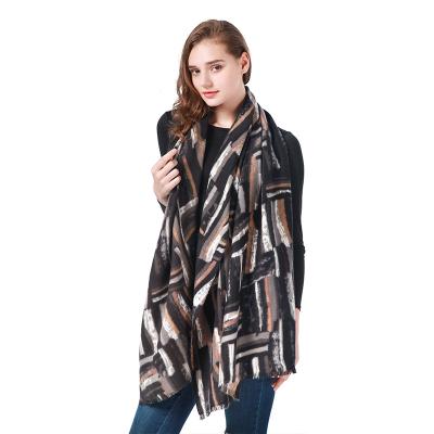 China Design Plush 2021 Winter Print Thick Striped Cashmere Scarf Warm Shawl 180X70cm for sale