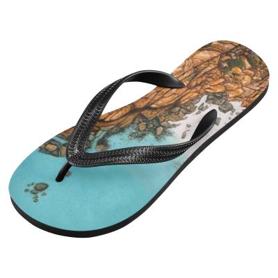 China Custom fiber rubber bottom fabric polyester print ladies flip flop beach girls outdoor flat flip flops for sale