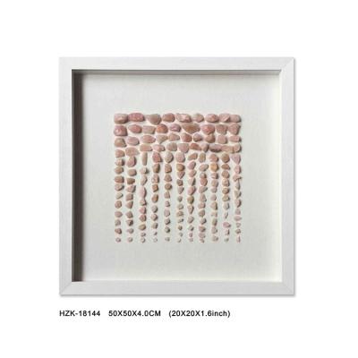 China Handmade Pink Stones 3D Shadow Box Wall Art Decor With White PS Frame 50x50cm for sale